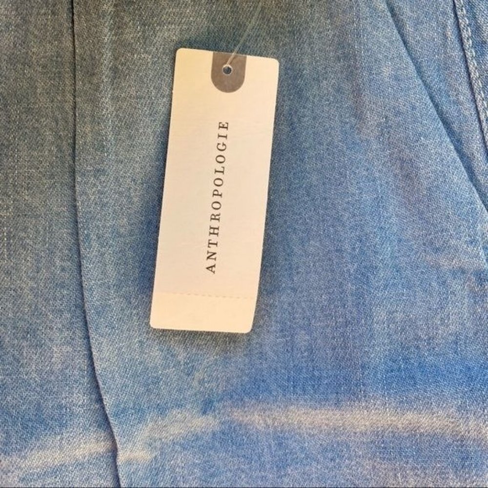 Pilcro and the Letterpress Mina Chambray Wide Crop Pant Blue Chino Shorts Size 3 - Picture 5 of 14